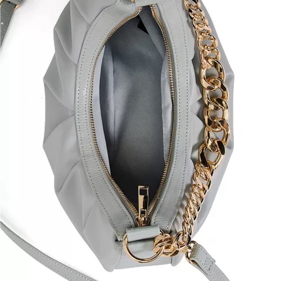 LIKE DREAMS Womens Purse Grey Ruffled Shoulder Bag Gold Chain Strap scandi girl - Picture 2 of 6